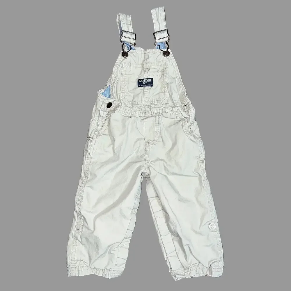 OshKosh B'gosh Baby Boy Bib Overalls Size 18 Months Khaki Cotton Adjustable